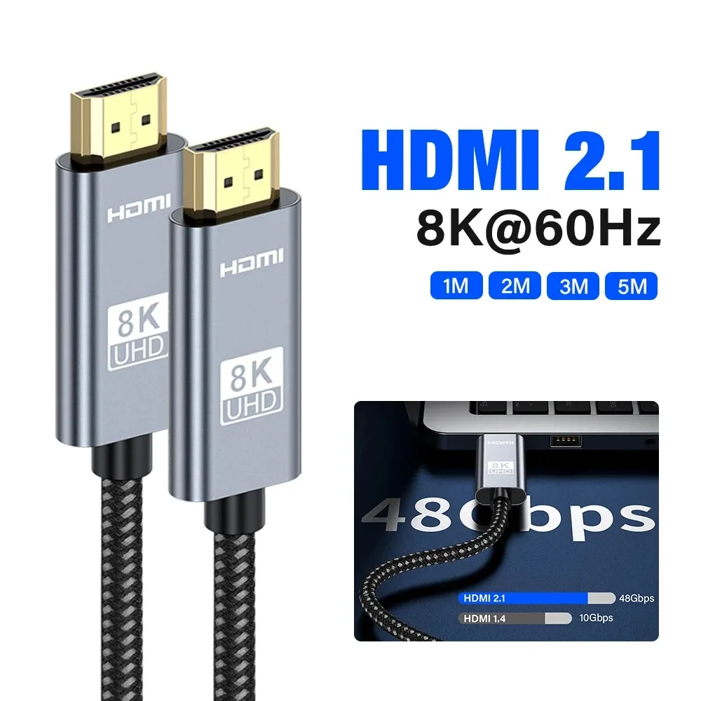 1-5M kabel HDMI 2.1 8K 60Hz przewód HDMI 4K 120Hz 48Gbps EARC HDCP Ultra High Speed HDR dla HD TV projektor do laptopa PS4 PS5