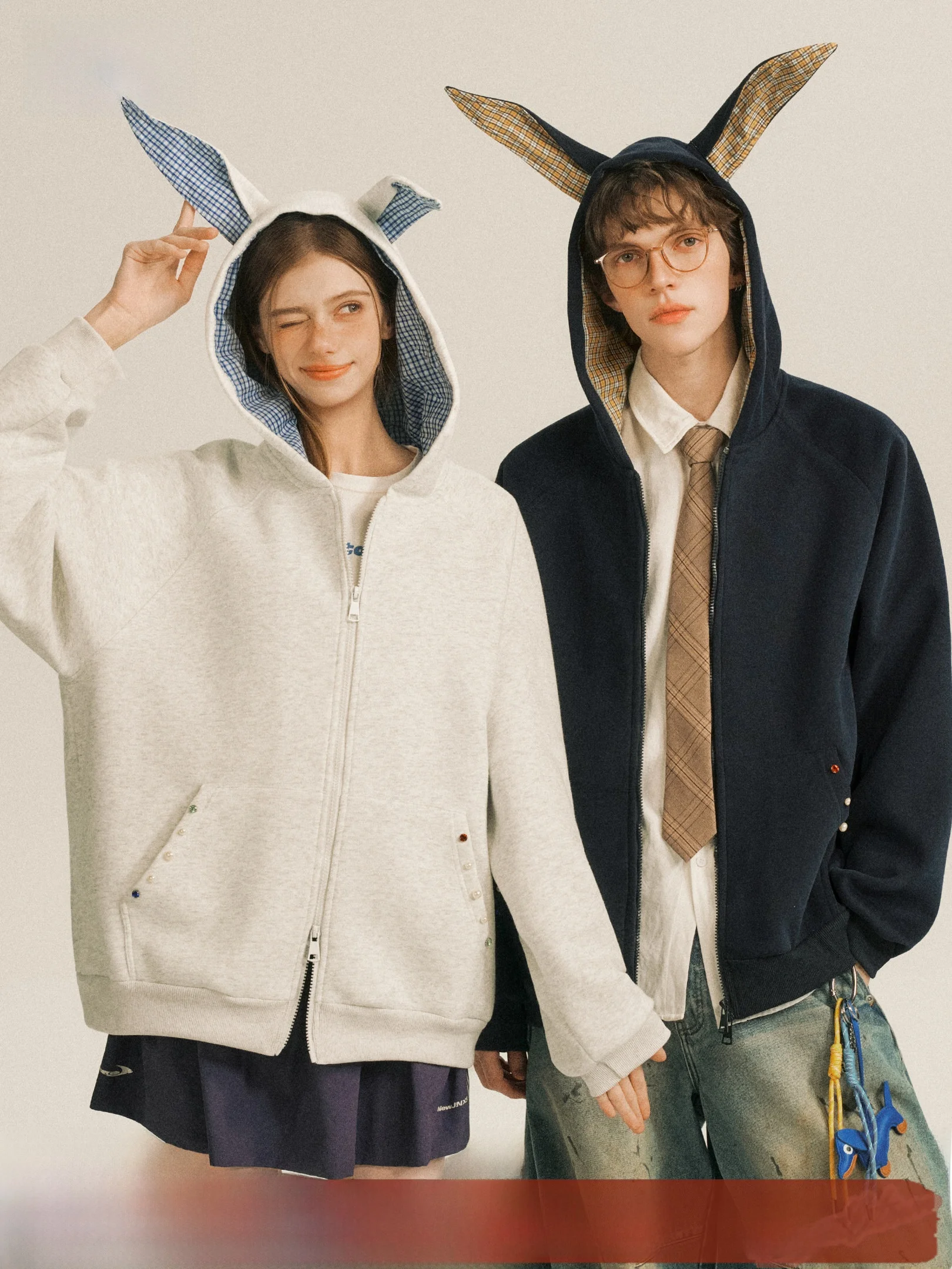 

American Sle Vintage Rabbit Ear Open Cardigan Jaet 2 Pieces Casual Loose Fit Cotton Polyester Zipper Closure Women's Coat