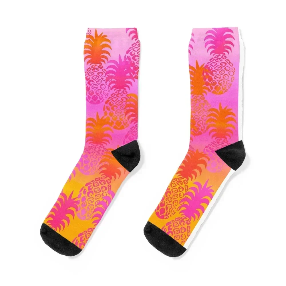 Pukana Hawaiian Pineapple Sunset Blend – Pink & Orange Socken Strümpfe Mann helle Strumpfband Radsocken für Damen Herren