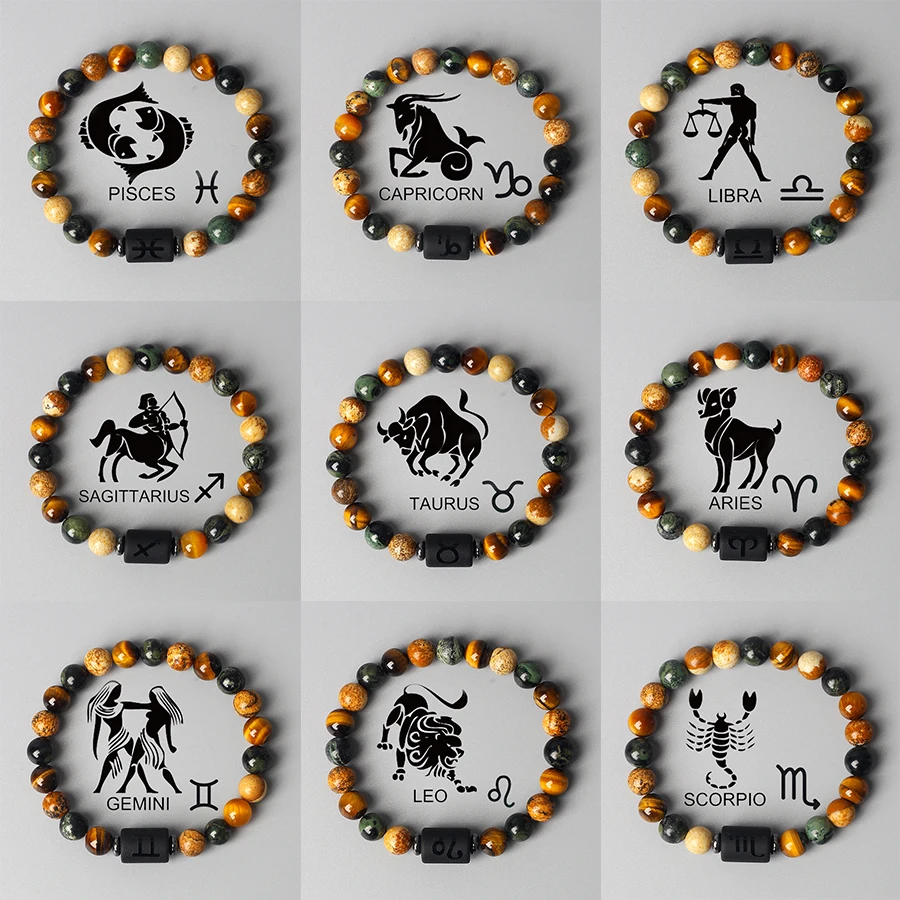 

12 Zodiac Sign Bracelet Homme Constellation Bangles Men Cancer Virgo Leo Libra Bracelet Women Friendship Gift Jewelry on Hand
