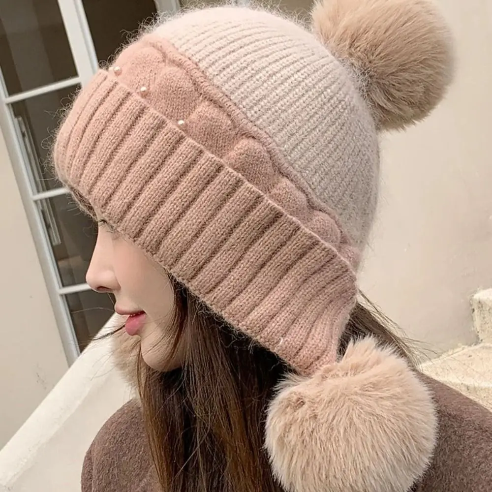 

Simple Solid Color Woolen Knitted Cap Knitted Windproof Beanie Hat Thickened Ball Ear Protection Hat Daily