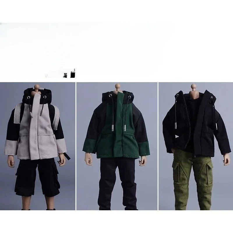 1/12 Scale Male Soldier Mountaineering Hooded Zipper Charge Clothes Model for 6-inch Action Figures BJD Body Decoration