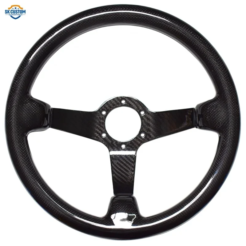 Universal 340mm Black Carbon Fiber Steering Wheel Deep Dish Car Steering Wheel