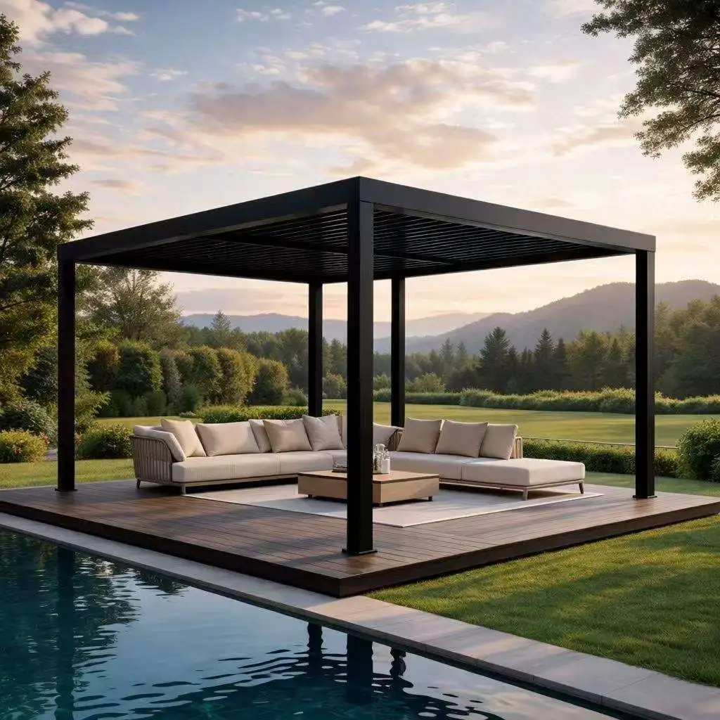 Aluminum Pergola Waterproof Gazebo Leisure Pavilion Durable Aluminum Frame Large Shade Area Ideal for Commercial and Residential