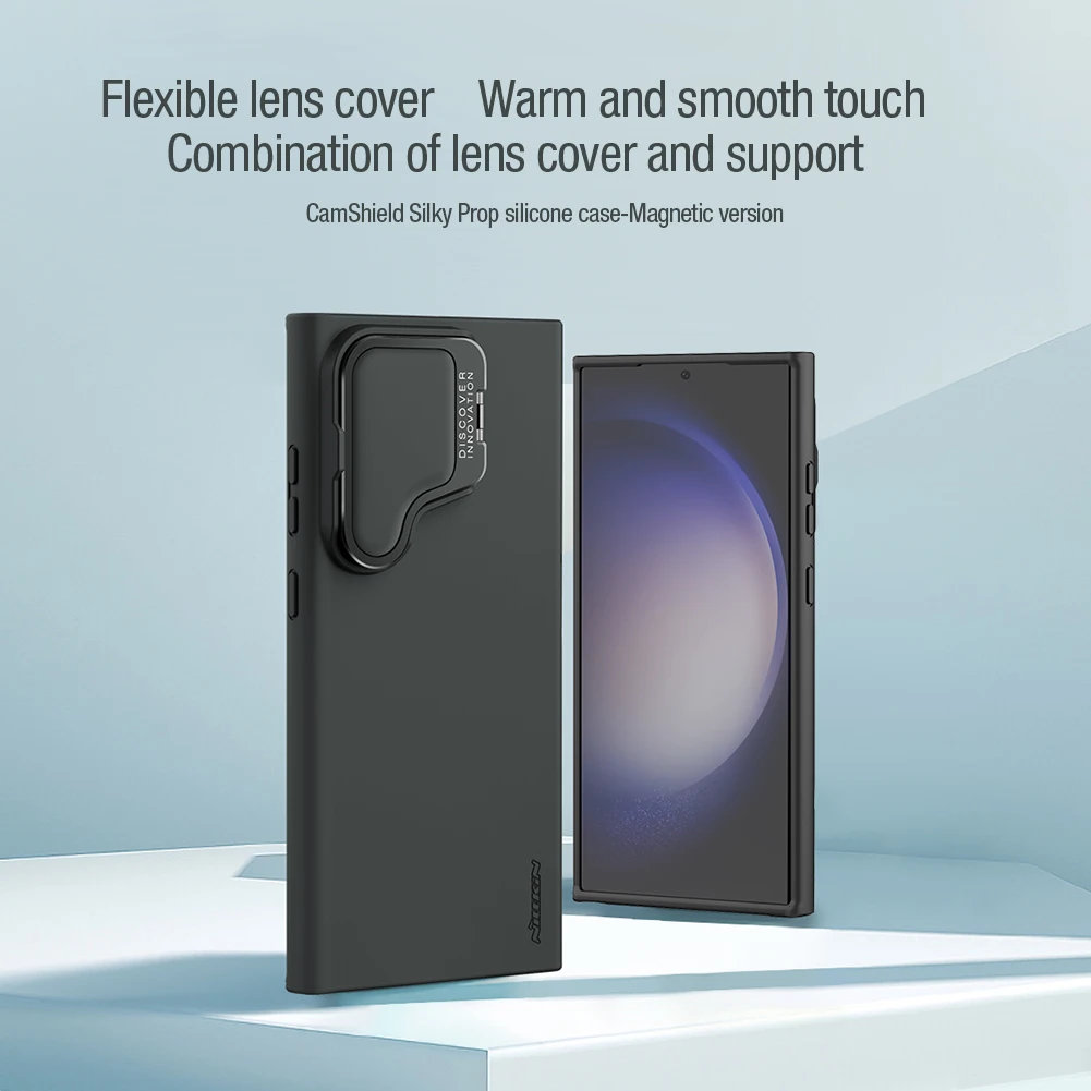 

Nillkin For Samsung Galaxy S24 Ultra 5G Magnetic Case Silky Prop Sillicone Camera Cover protection with Stand HardPC Back Cover