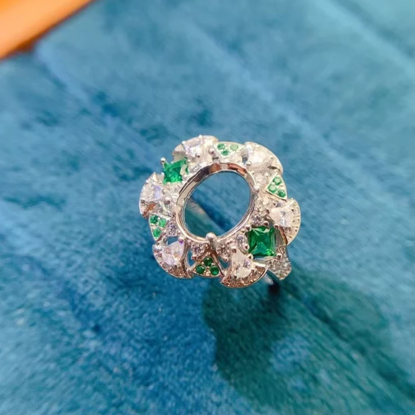 8 มม.* 10 มม.925 เงินกึ่ง Mount แหวนพลอย 18K Gold Plated เงินสเตอร์ลิงเครื่องประดับ DIY ผู้ผลิต