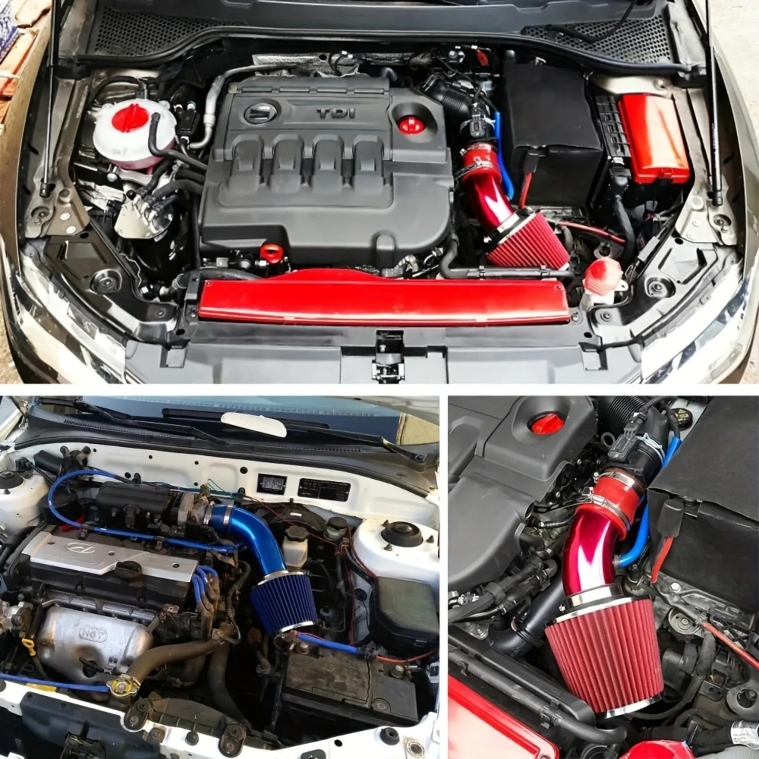 Universal 76mm 3 Inch Short Ram Intake Kit Mushroom Filter Lightweight Aluminum Alloy Pipe Silicone Hose 4 Color Upgrade