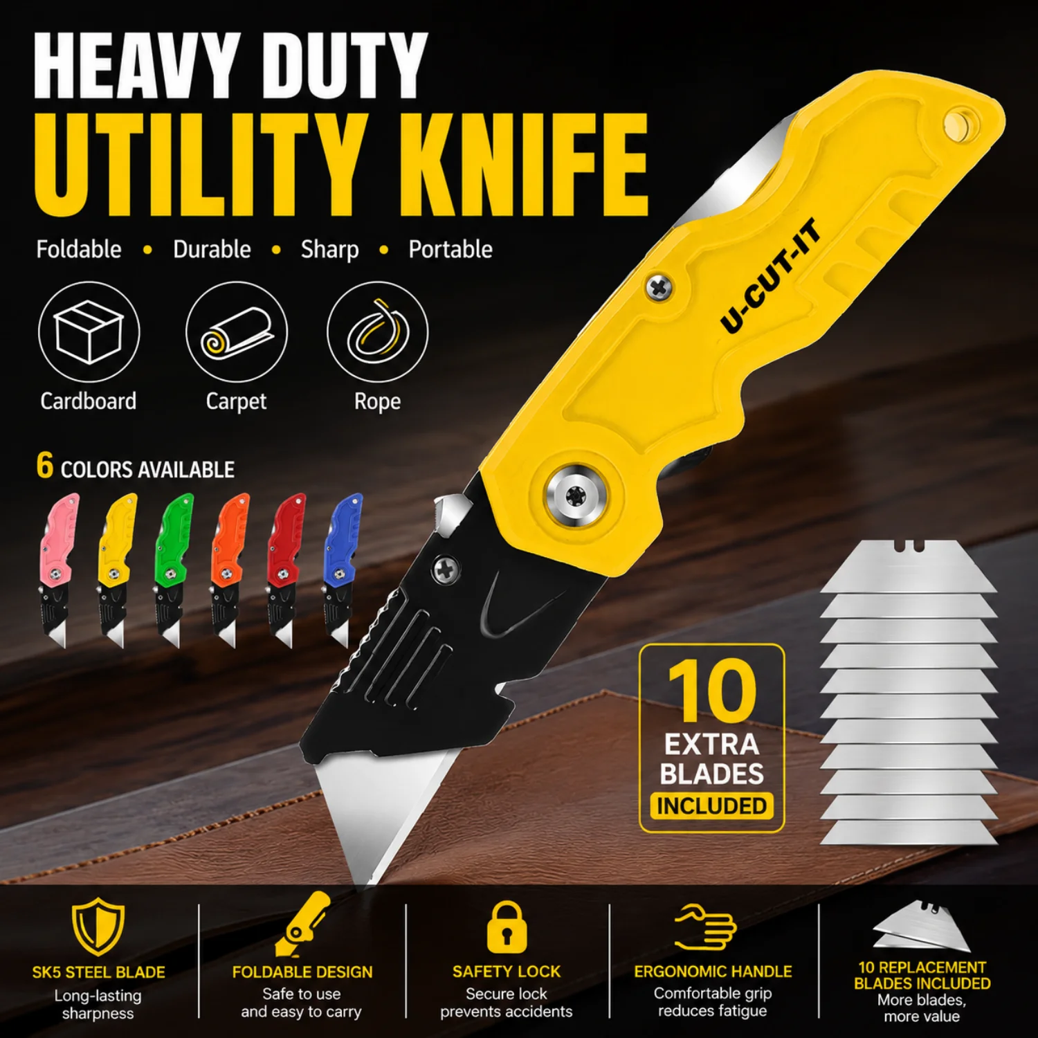 1PCS Folding Utility Knife, Quick-change Box Cutter for Cardboard and Boxes, Box Cutter Knife with Metal Clip, Back-lock Design