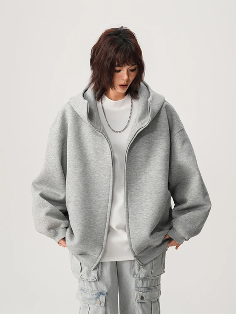 سترة بغطاء للرأس ثقيلة الوزن من American High Street Jaet فضفاضة تناسب الخريف العلامة التجارية العصرية متعددة الاستخدامات تصميم للزوجين سترة مفتوحة...