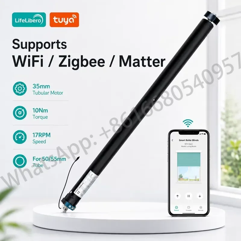 Lifelibero Smart WiFi Zigbee Matter Roller Blinds Motor 50mm Automatic Tubular Motor for Smart Shades Shutters