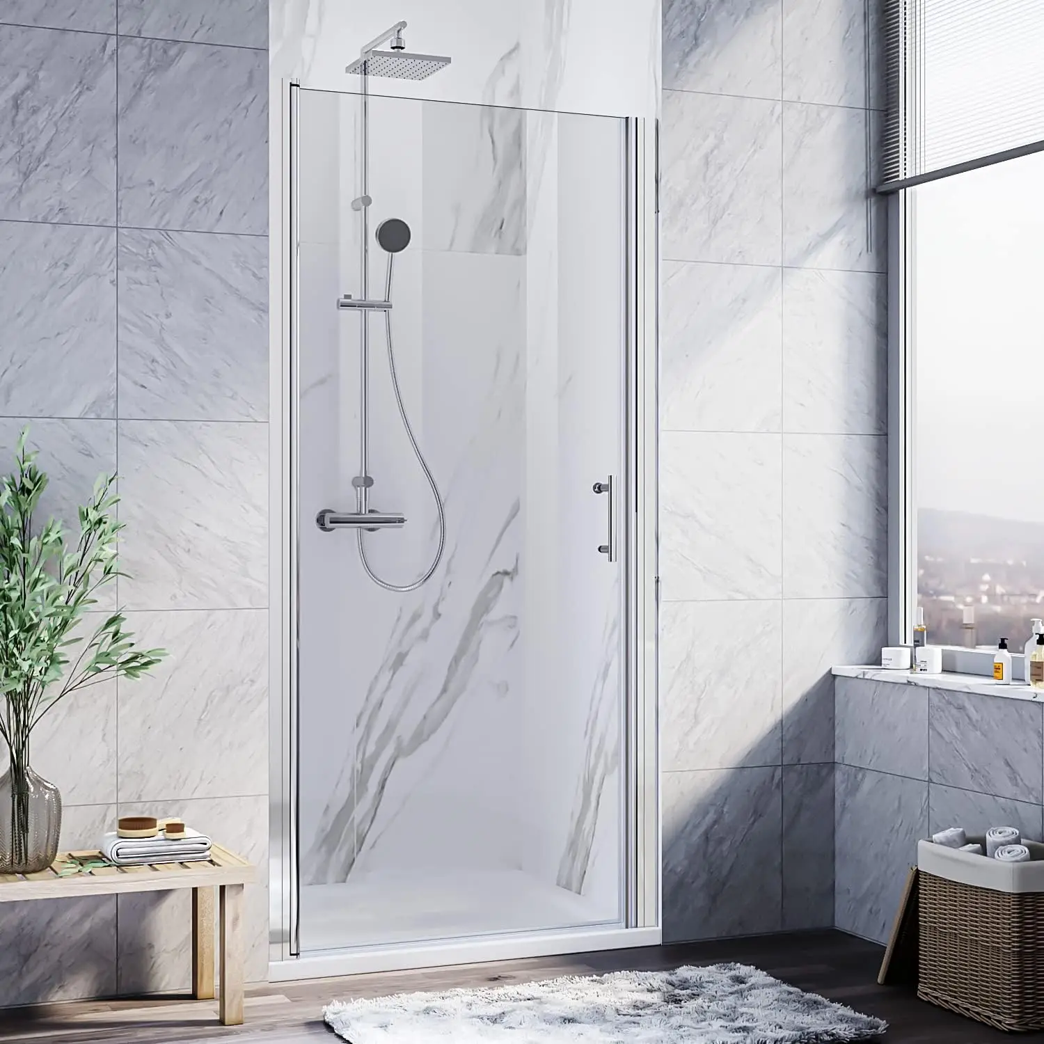 

Pivot Swing Shower Door 36 in.W x 72 in.H, Frameless Shower Door with 1/4 in. Clear Tempered Glass, Single Glass Panel