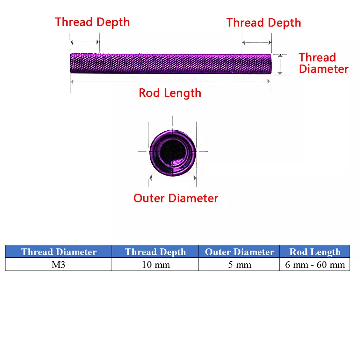 10pcs M3 Colourful Aluminum Knurled Standoff Spacer Standoffs Column Stud M3*6/8/10/12/15/20/25/27/30/35/37/40/45/50/55/60mm