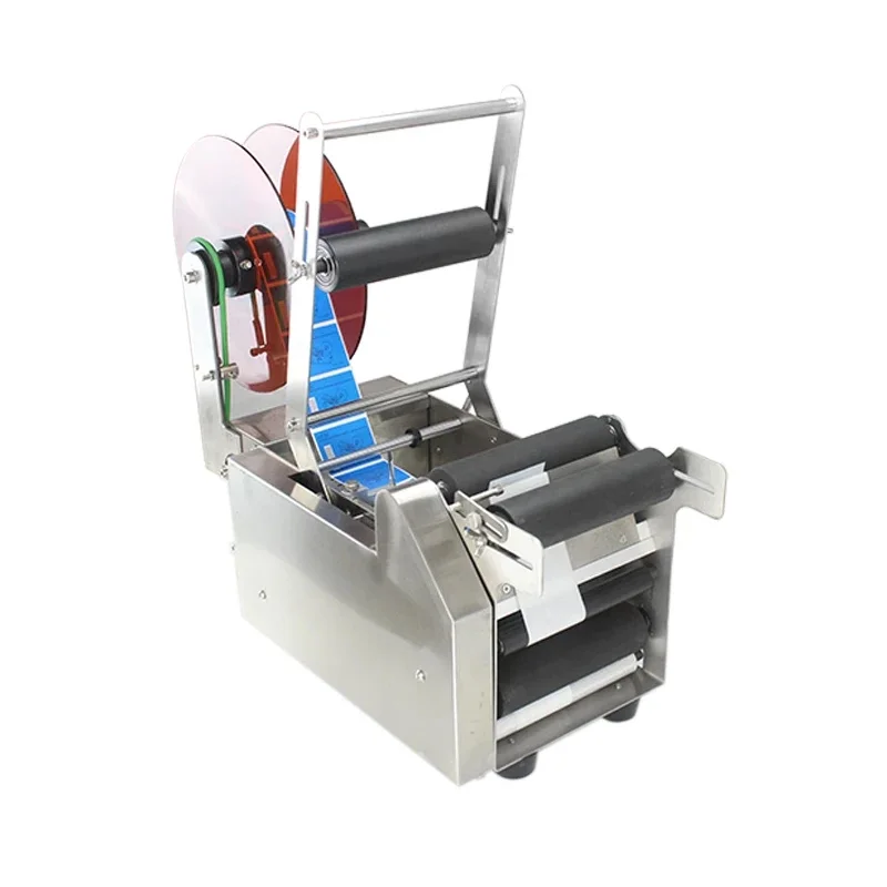 MT-50/MT-50C Máquina de rotulagem de garrafas redondas semiautomática, máquina de rotulagem de aço inoxidável, etiqueta autoadesiva, garrafa de plástico