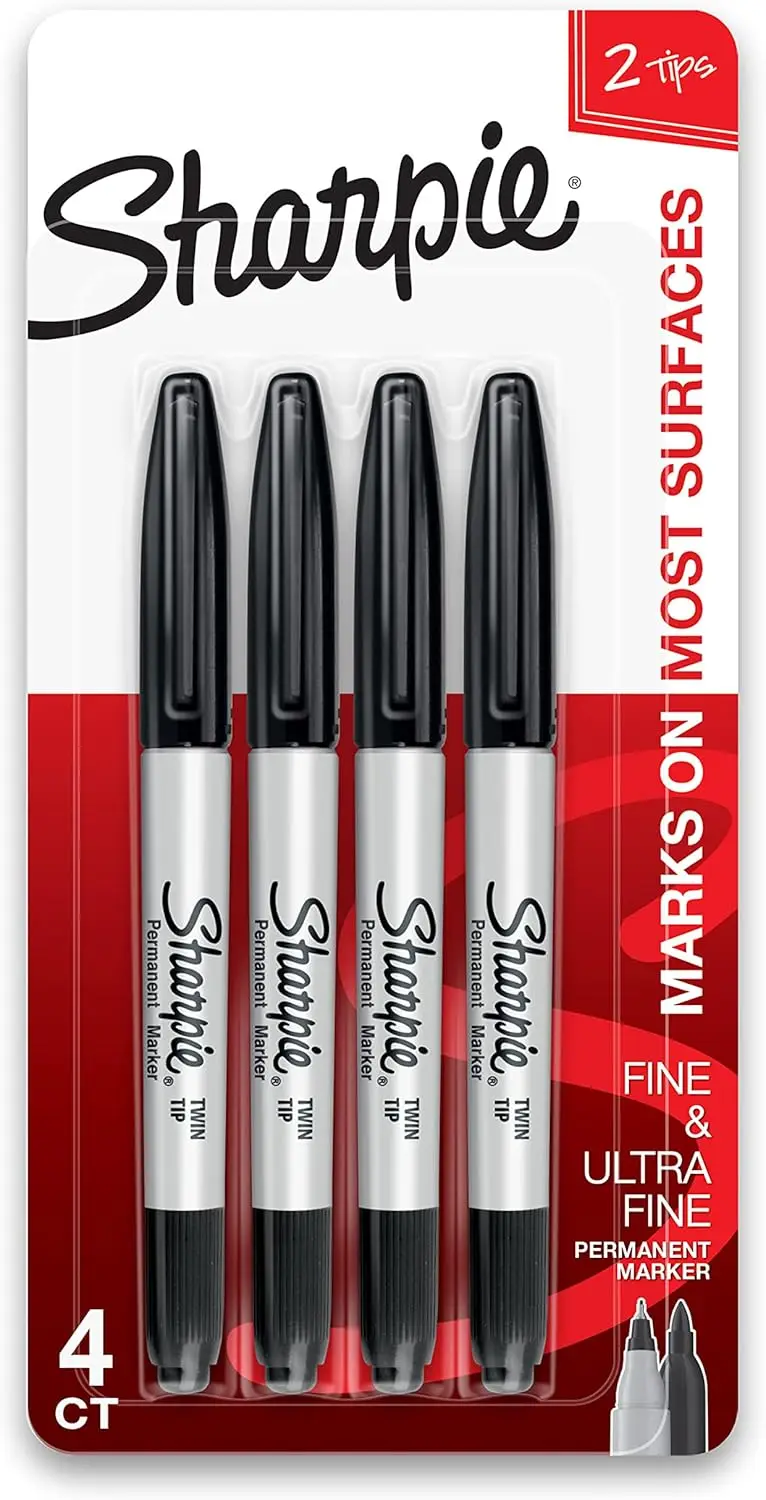 

Twin Tip Permanent Markers, Fine and Ultra Fine, Black, 4 Count