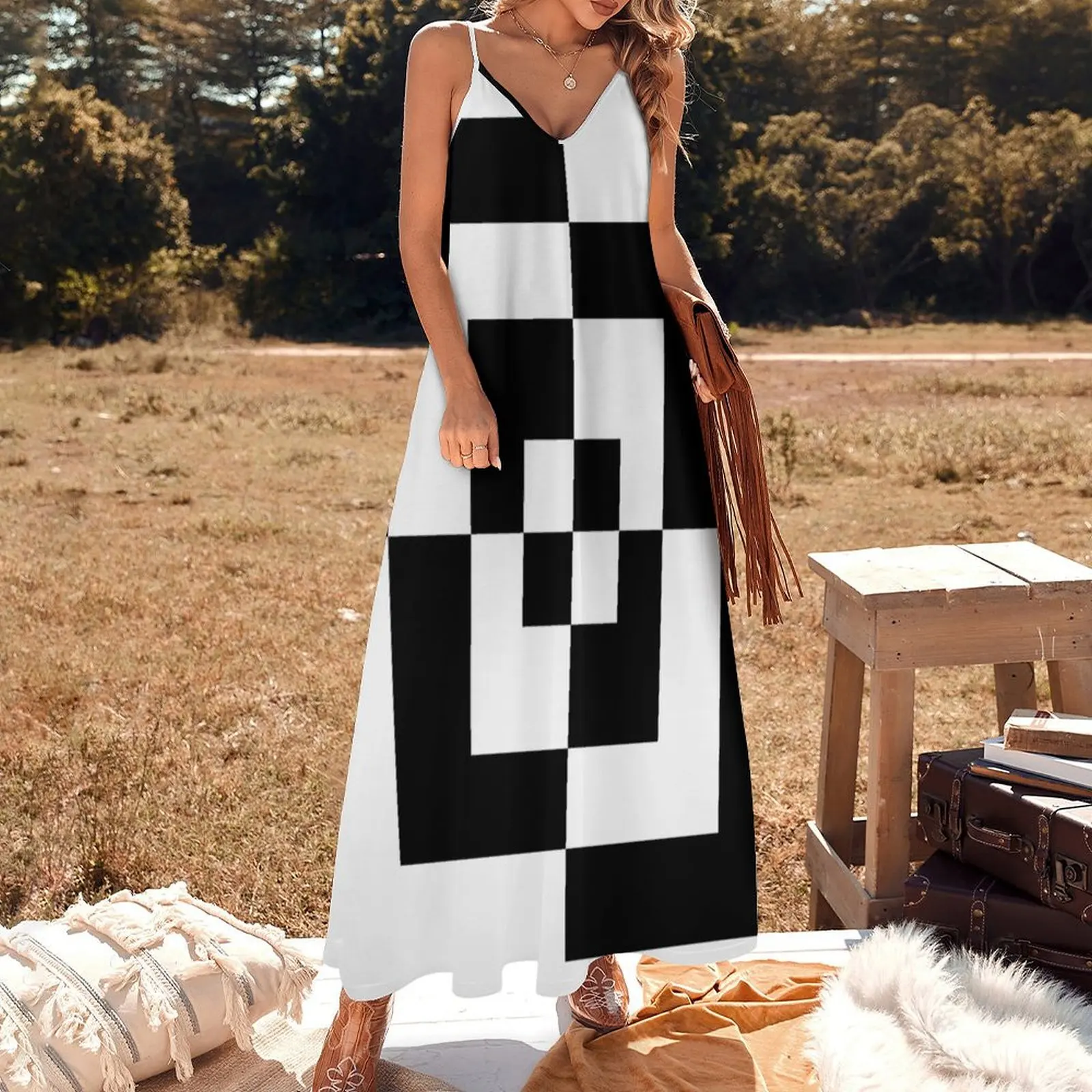 Black and white rectangles Sleeveless Dress Casual dresses sexy dress for women Party dresses