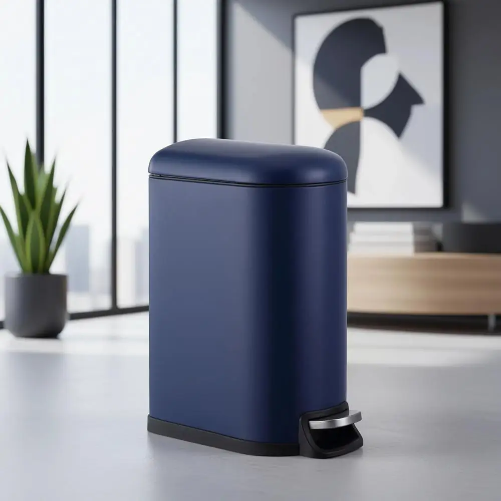 

2.6-Gallon Step-Open Trash Can with Soft-Close Lid, Denim Blue, Fingerprint-Resistant for Home and Office Use