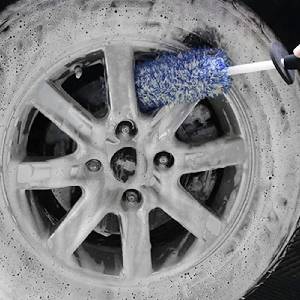 Car Wash Brush Microfiber Premium Wheels Brush Non-Slip Handle Easy To Cleaning Rims Spokes Wheel Barrel Car Accessories