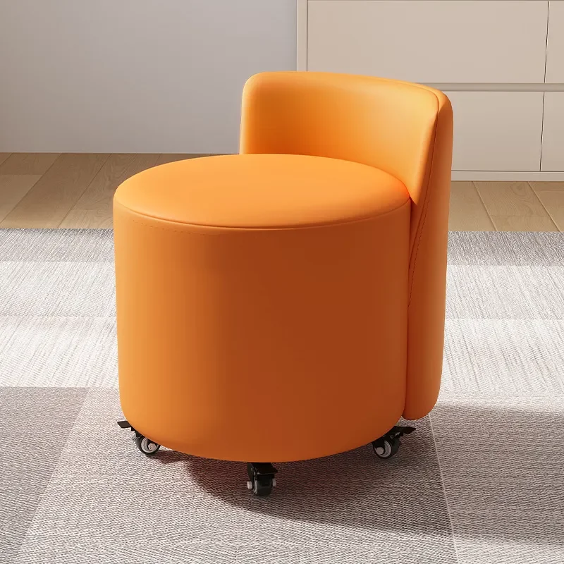 Universal Wheel Small Stool Household Low Bench With Backrest Light Luxury Soft Cushion Sofa Footstool For Shoe Changing