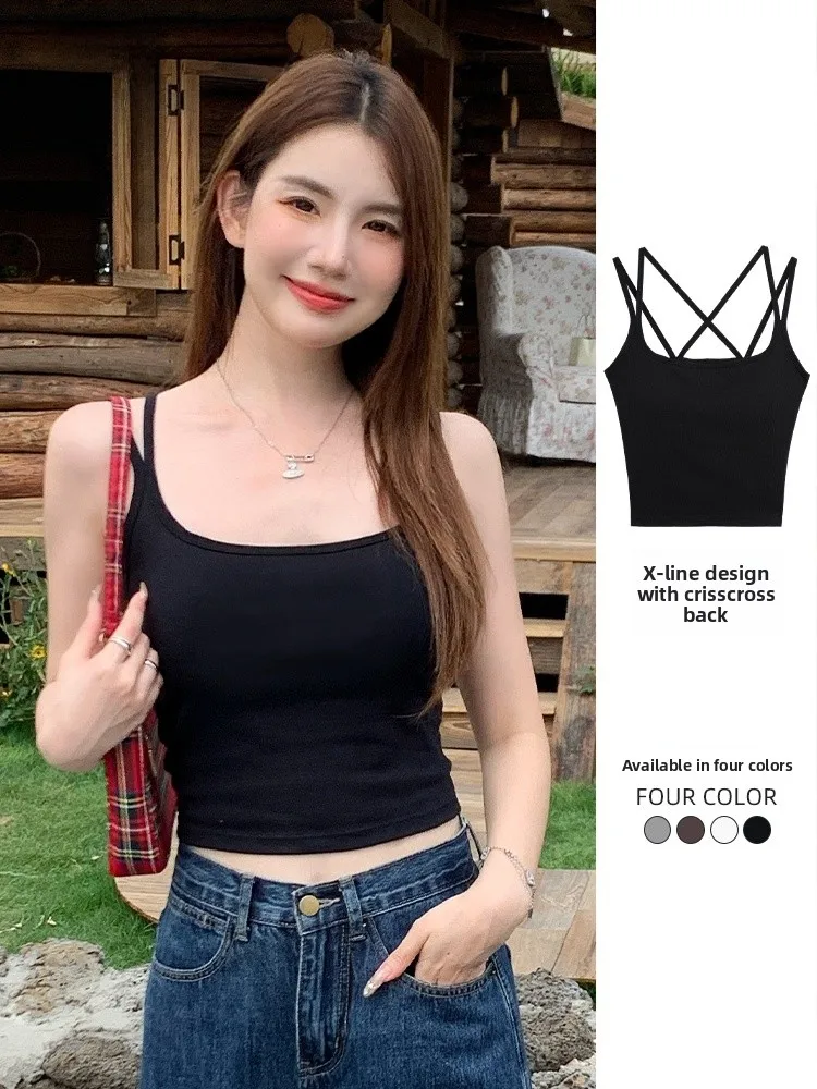 Bla Sports Vest for Women with Chest Pad Pilates Training Bra oproof Casual Sle U-Neline Thin Elastic Cotton Blend