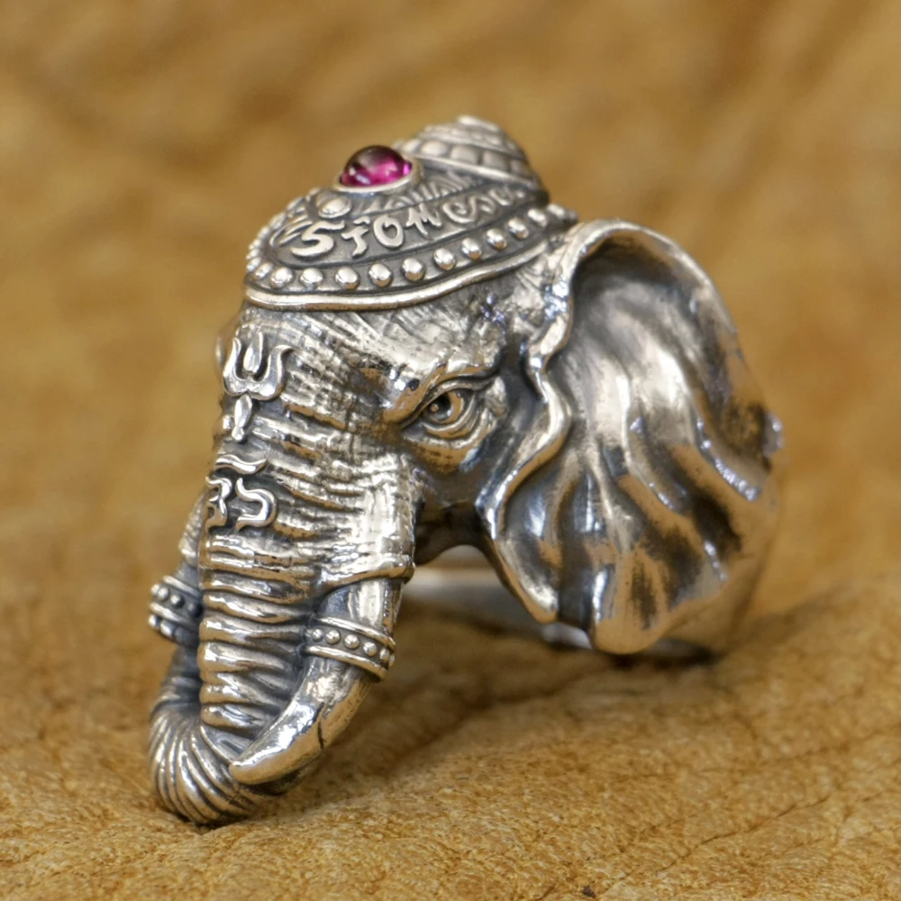 

LINSION 925 Sterling Silver Details Elephant Ring Punk Jewelry TA505 US Size 7~14