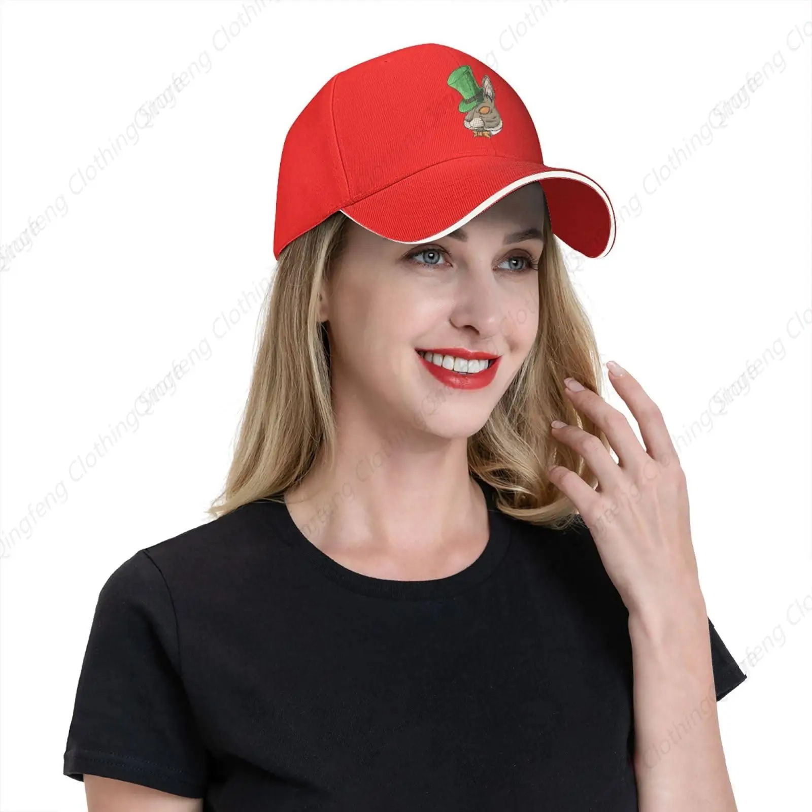 Rabbit Head Baseball Cap for Men Women Adjustable Funny Dad Hat Red