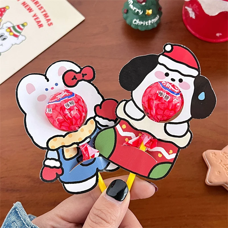 20 sztuk świąteczne opakowanie cukierków karta Cute Cartoon choinka Lollipop Holder DIY Party cukierki dekoracje prezenty dla dzieci