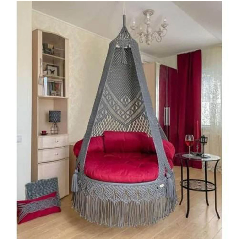 Rope Single Swing Chair Indoor/Outdoor Use Hand-woven Chair Cotton Folding Camping Hammock