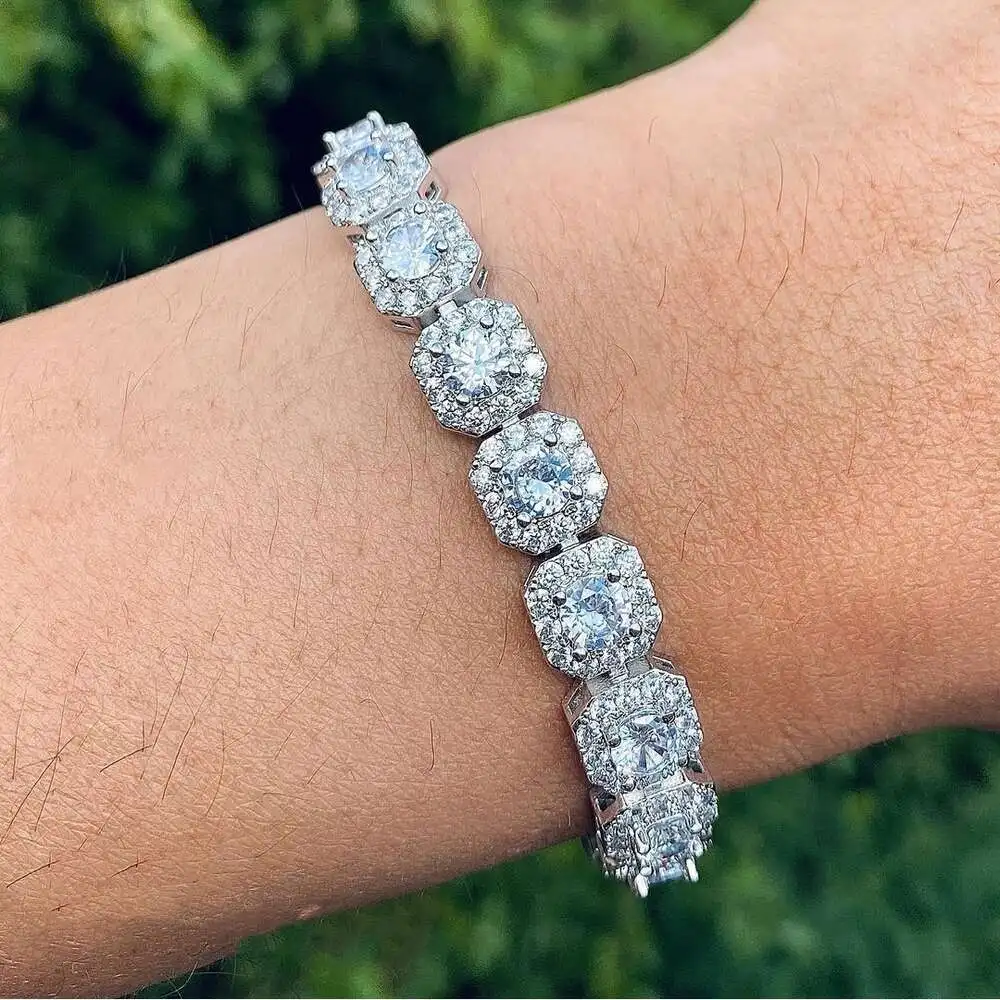 Luxury Hip Hop Bling Jewelry Miami Cuban Link Big Diamond Stone Silver 925 Vvs Moissanite Men Chain Necklace.