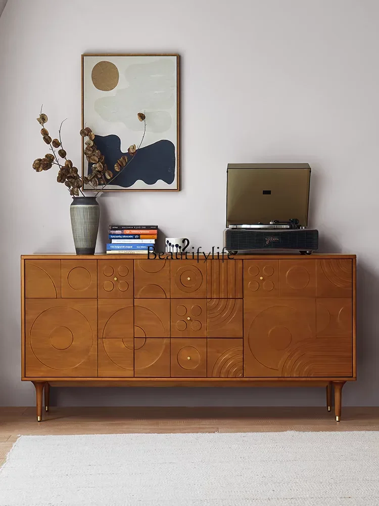 

FG11Nordic Antique Style Sideboard Cabinet Modern Light Luxury Vintage Engraving Storage Wall Partition Entrance Cabinet