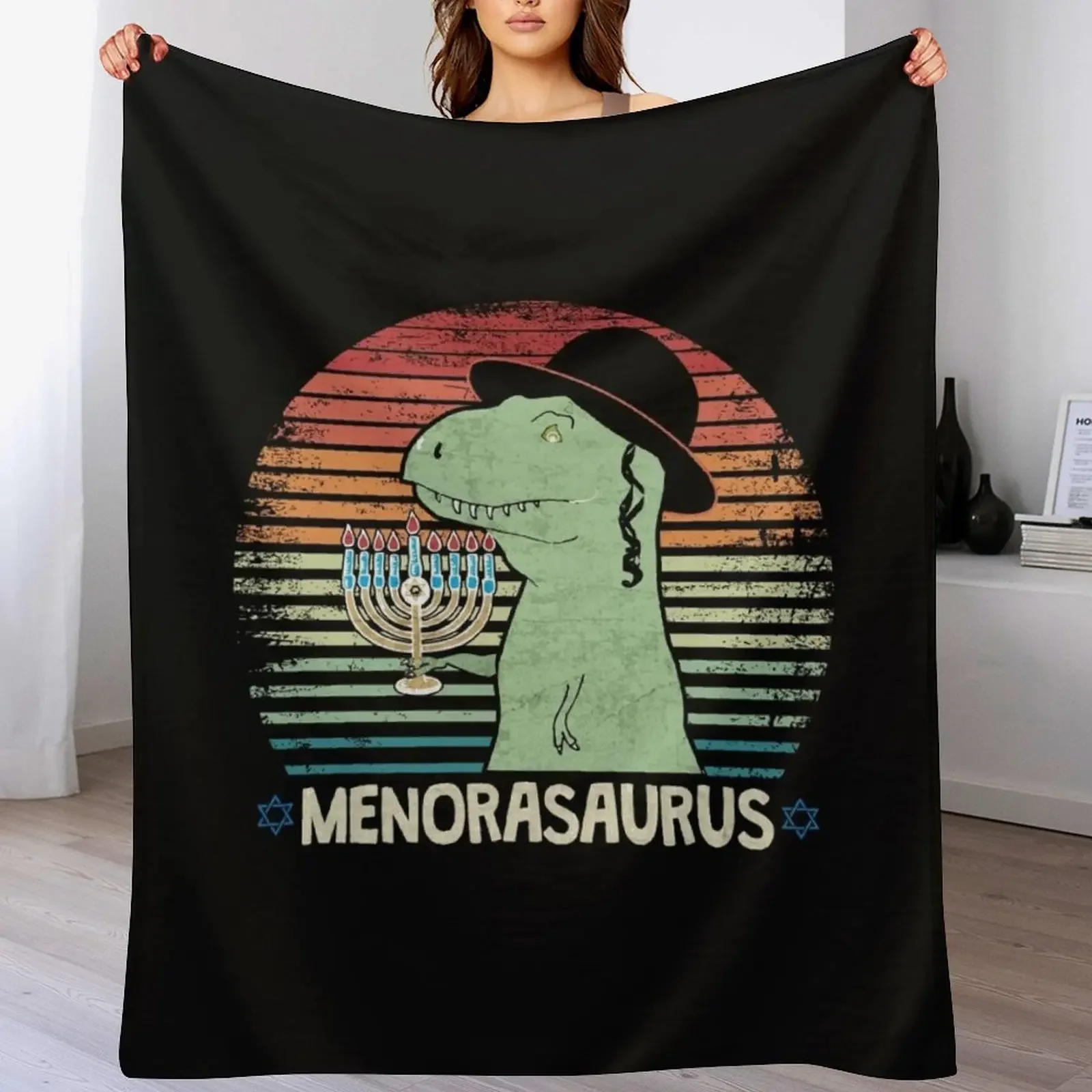 

Menorasaurus Happy Hanukkah from Dinosaur Rex Throw Blanket blankets and throws Furrys Sofas Sleeping Bag Blankets