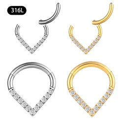 316L Surgical Steel Hinged Tear Drop Segment Ring Septum Nose Clicker Piercing Cz Lip Labret Ear Cartilage Daith Helix Earrin