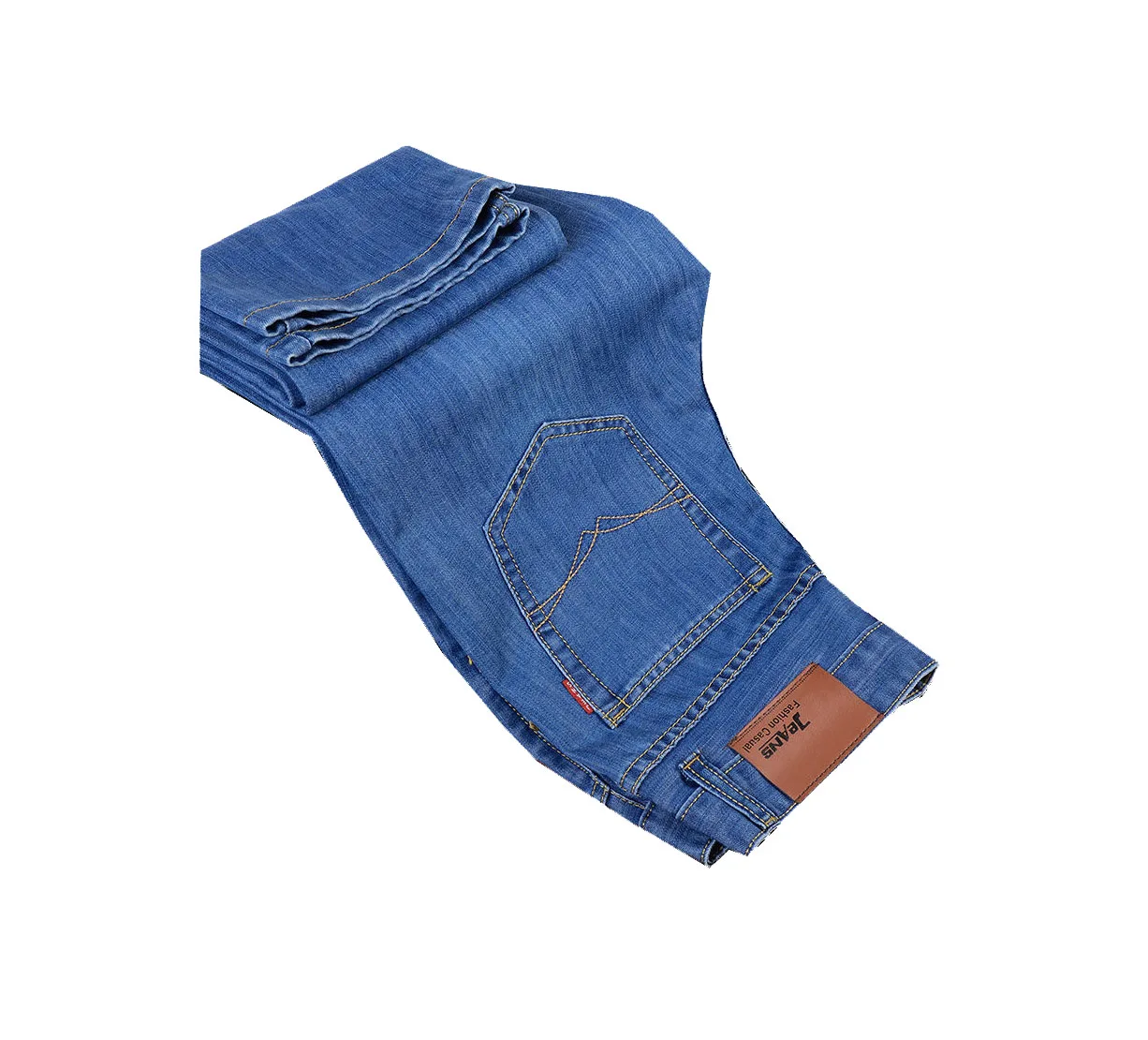 กางเกงยีนส์ผู้ชายทรงตรงแบบคลาสสิกสำหรับฤดูใบไม้ร่วง ผ้าฝ้ายยืด สไตล์ลำลองธุรกิจ สีดำ สีน้ำเงิน