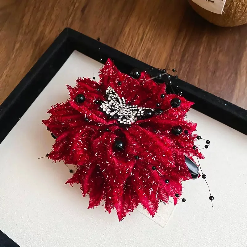 Diamond Butterfly Flower Glass Bead Clip Fashionable Temperament High-End Hair Accessories For Women