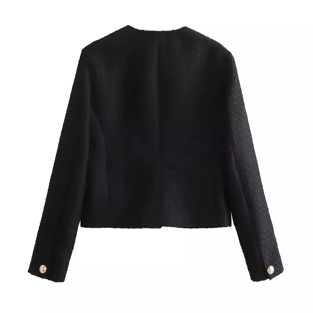 Fall 2025 New Sle Women's Faion ort round Ne Jaet Outerwear Little Bla Dr Wind Loose Fit Long Sve Button up