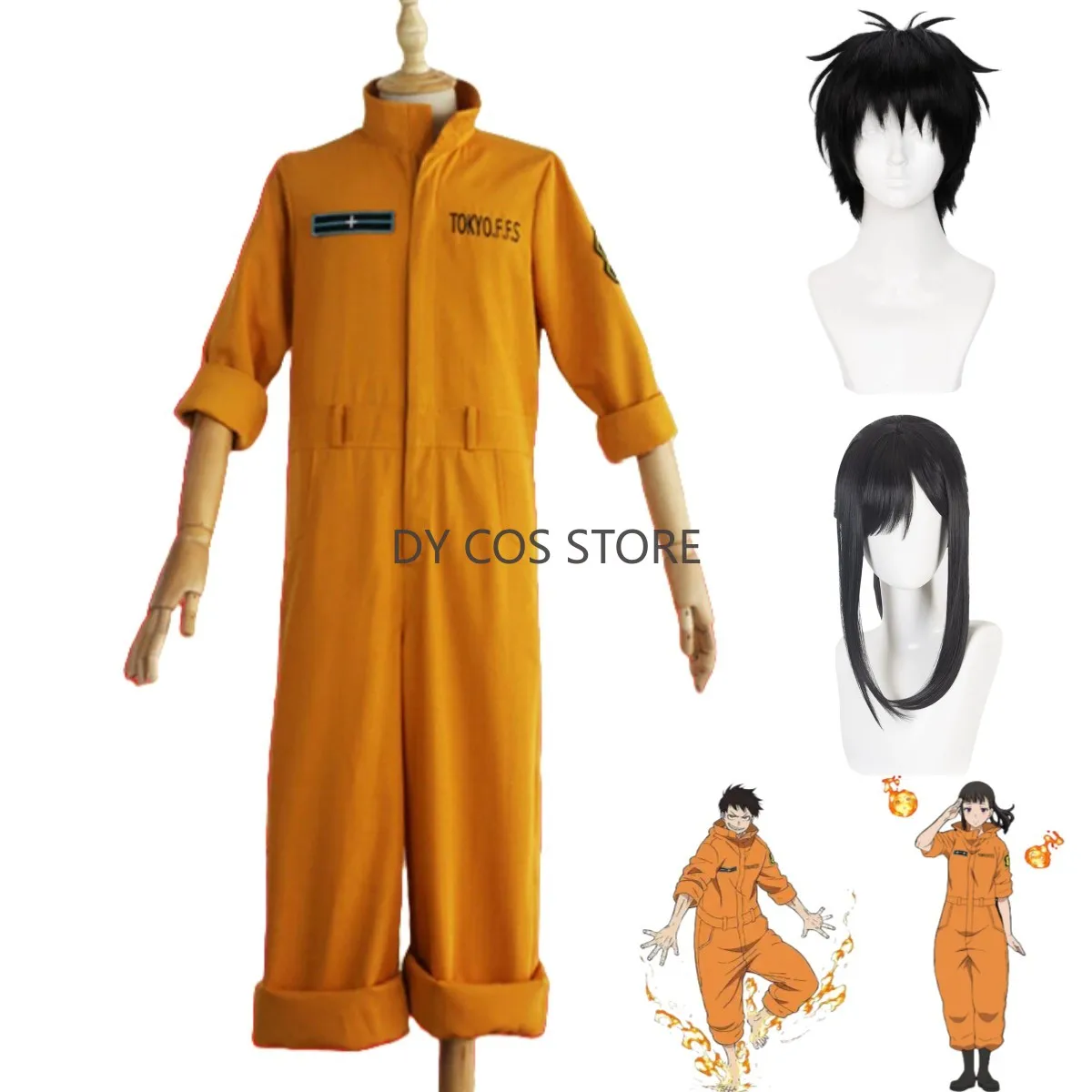 Аниме Fire Force Shinra Kusakabe Maki Oze Косплей Костюм Желтый Комбинезоны с длинными рукавами Униформа Парик Мужчина Женщина Костюм на Хэллоуин