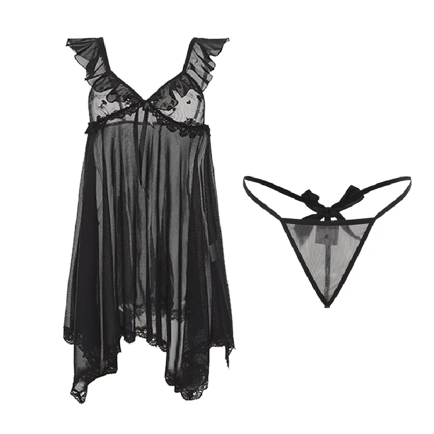Комплект сексуального нижнего белья больших размеров, страстный прозрачный кружевной соблазнительный пижамный комплект с низким вырезом для женщин