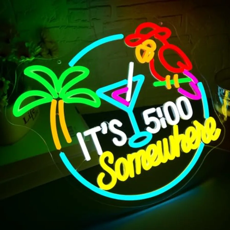 Its 5 Oclock Somewhere Neon Sign for Wall Decor Dimmable LED Light Home Beer Bar Decor Palm Tree Sun Beach Neon Signs for Man C
