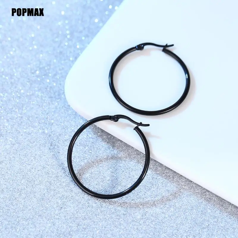 POPMAX Pendientes de acero inoxidable de color dorado 2018, pendientes de aro pequeños o grandes para mujer, regalo de fiesta Rock, dos colores al