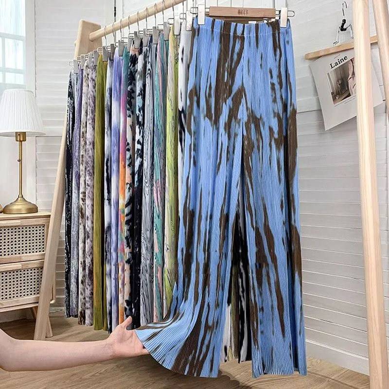 Korean Loose Tie Dye Printed Pants for Female 2023 Summer All-match High Waist Casual Wide Leg Pants Fashion Women's Clothing