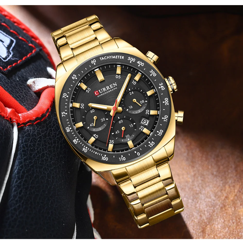 Luxuriöse CURREN Marken-Herren-Chronographenuhr mit Edelstahlarmband, Leuchtzeigern, Datumsanzeige, Wasserdicht, Quarz-Uhrwerk, Relógio – Detail 17