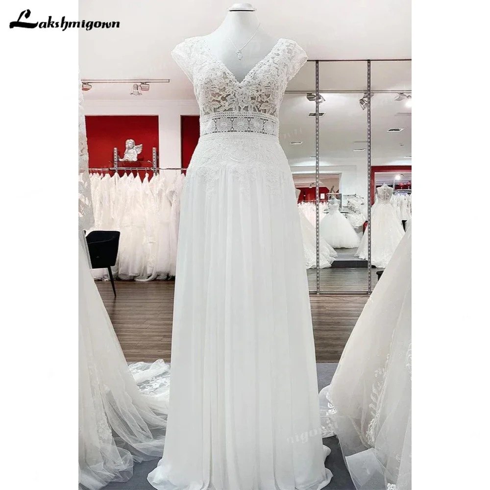 Robe de mariée en dentelle de luxe avec longue traîne, robe de mariée à col en V, longueur au sol, robe en fibre de tulle, robe féminine