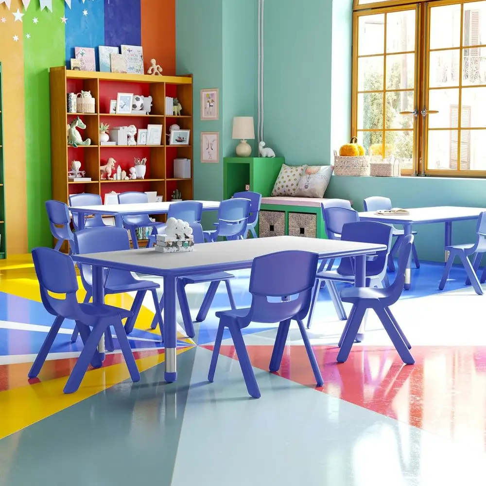 

23.625 W x 47.25 L Blue Plastic Activity Table with 6 Chairs