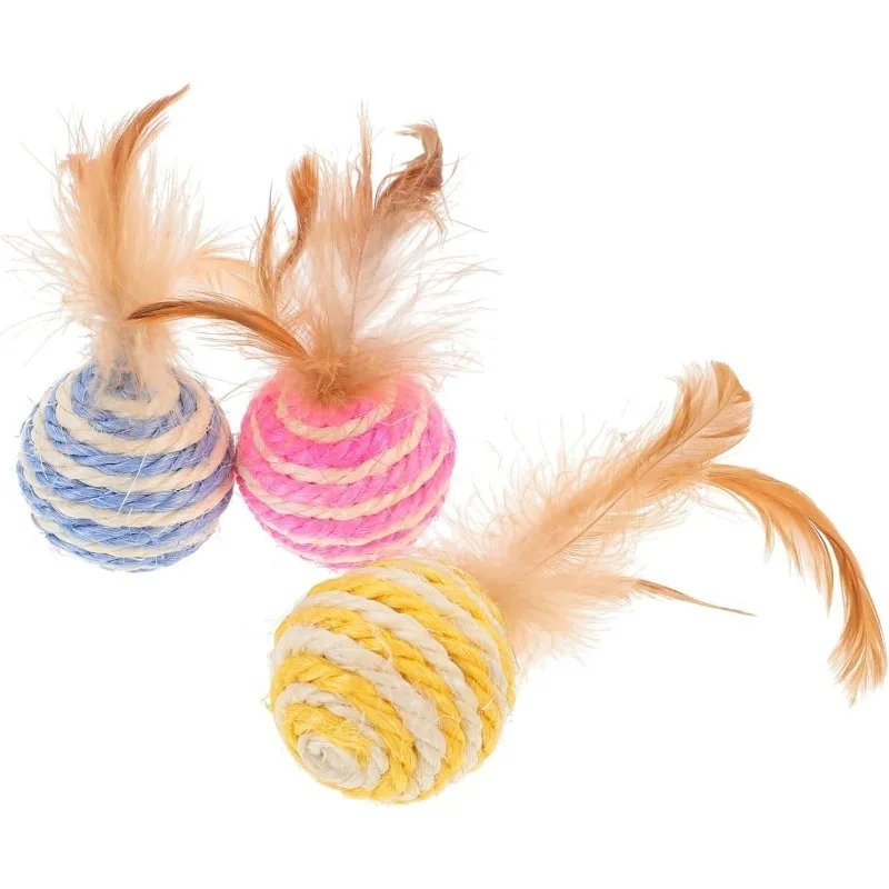 Cat Toy Hemp Sword Balls Pet Toys Feather Ropes Paper Cat Scratch Balls Rustling Cat Teasing Balls