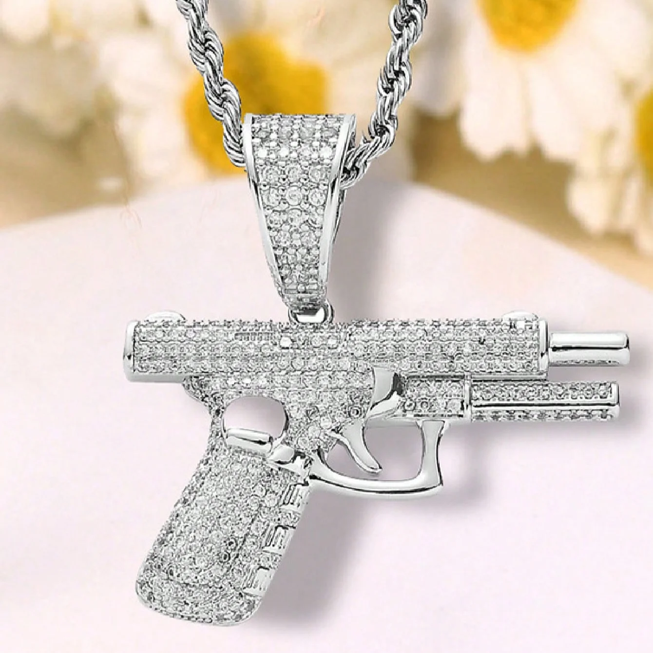 1pc Women's Small Gun-Shaped Necklace With Zirconia And Rhinestone Decor