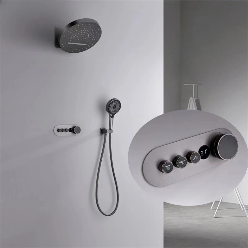 

New Design Brass Concealed Wall Mounted Multifunction Rainfall Round Thermostatic Shower Faucet with Temperature Display