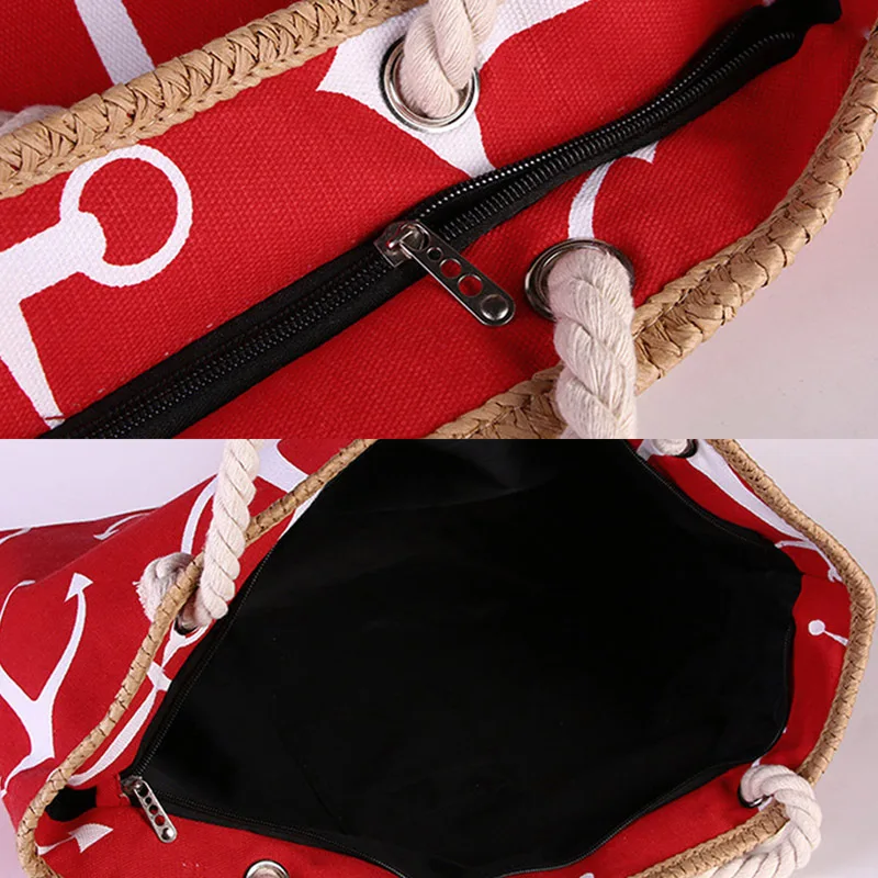 Borsa Tote grande in tela da spiaggia per donna, tasche con cerniera, tela di ancoraggio, stoccaggio multiuso, piscina, palestra, escursionismo,