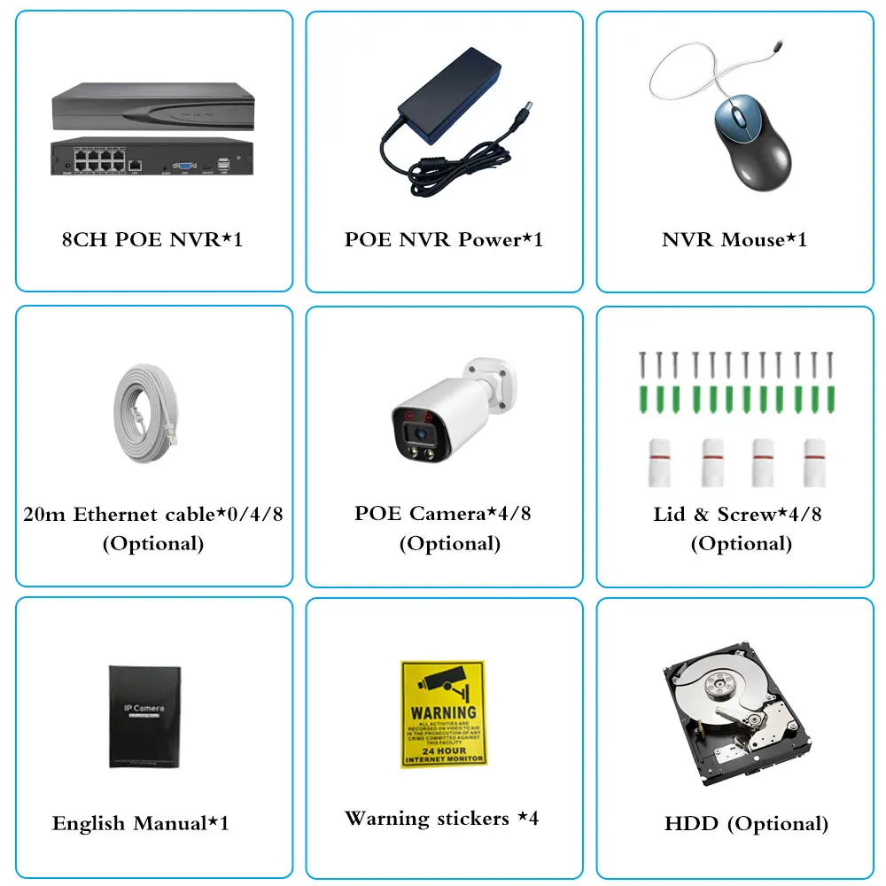 RU. Sony415-Ensemble de système de sécurité POE, vision nocturne, document audio bidirectionnel, kit NVR POE Plug and Play, 4K, 8MP, 48V