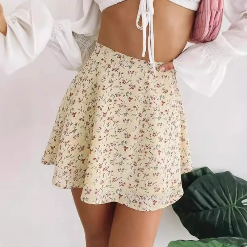 

New In 2025 Women's Summer Floral Printed A-line Chiffon Skirt High Waist Sweet Casual Streetwear Faldas