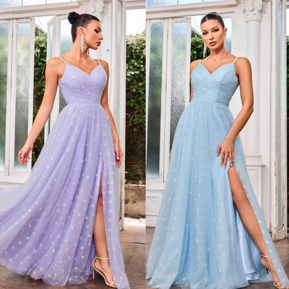 

Customized Tulle Ruched Celebrity A-line V-neck Bespoke Occasion Gown Long Dresses