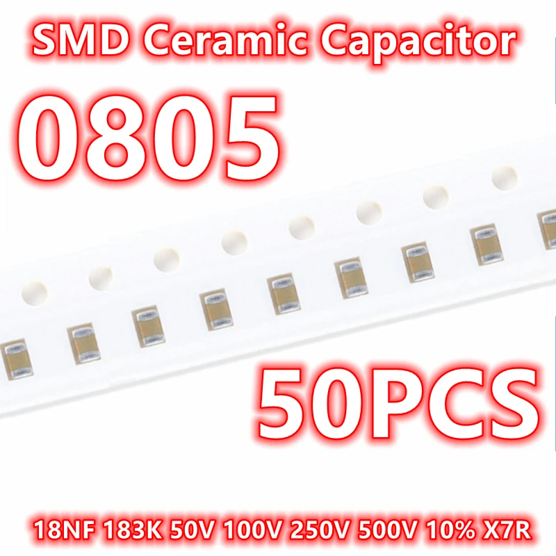 مكثف السيراميك الأصلي SMD ، 18NF ، 50 فولت ، 50 فولت ، ، ، من من من نوع x ، V ، V ، من من من نوع x 7r ، IC: 50